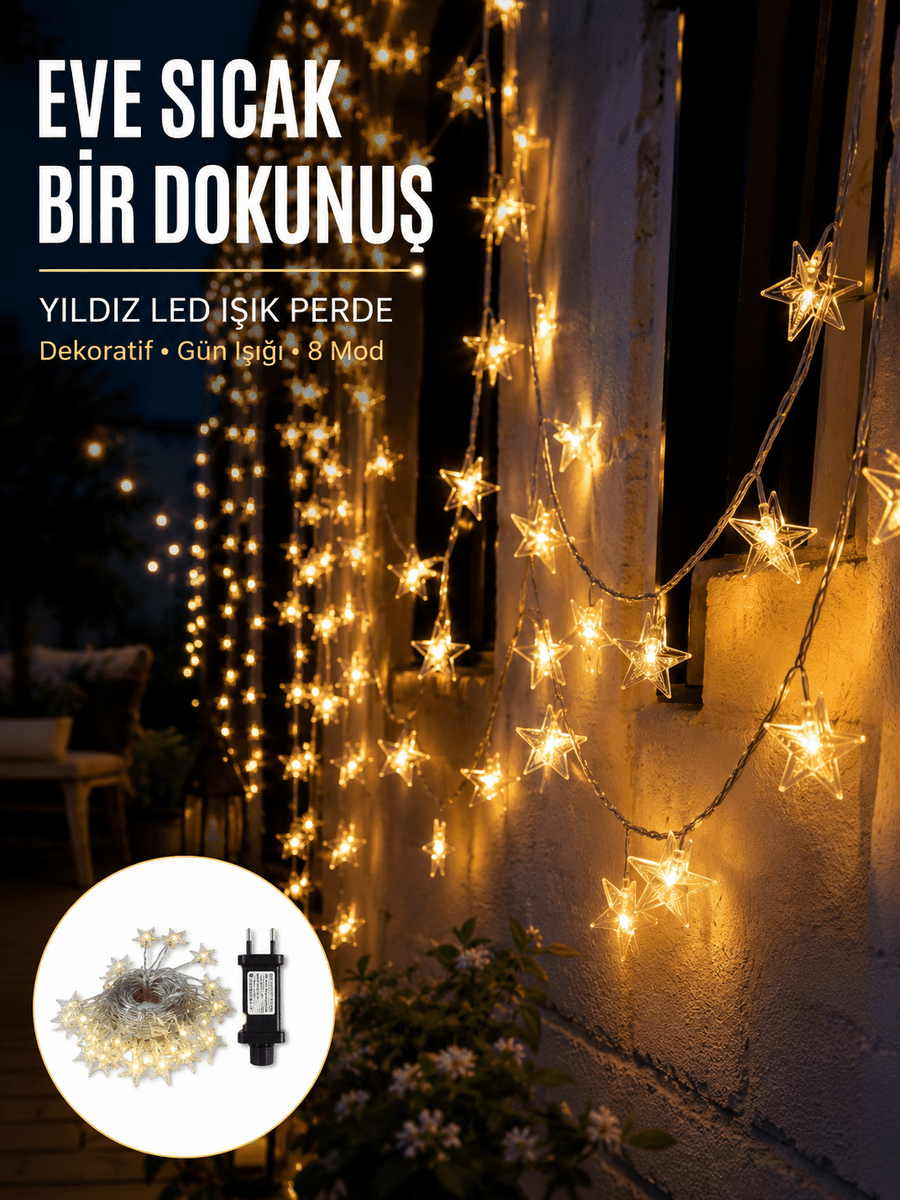 Yıldız Led Işık 5 Metre Dekoratif Aydınlatma Günışığı Yeni Nesil