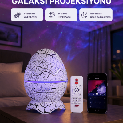 Yıldızlı Gökyüzü Dinozor Yumurta Projektör –  Ayarlanabilir Parlaklık ve Hız