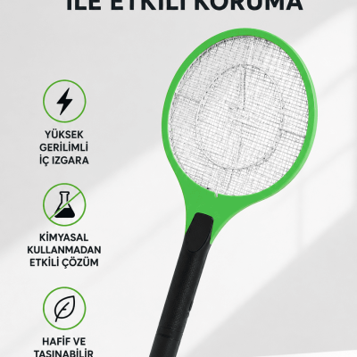 Yüksek Gerilimli Elektronik Sinek Raket – Sessiz, Kimyasız ve Güvenli Kullanım