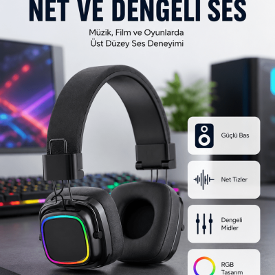 Yüksek Ses Kaliteli Kablosuz Kulak Üstü Kulaklık – BT 5.3