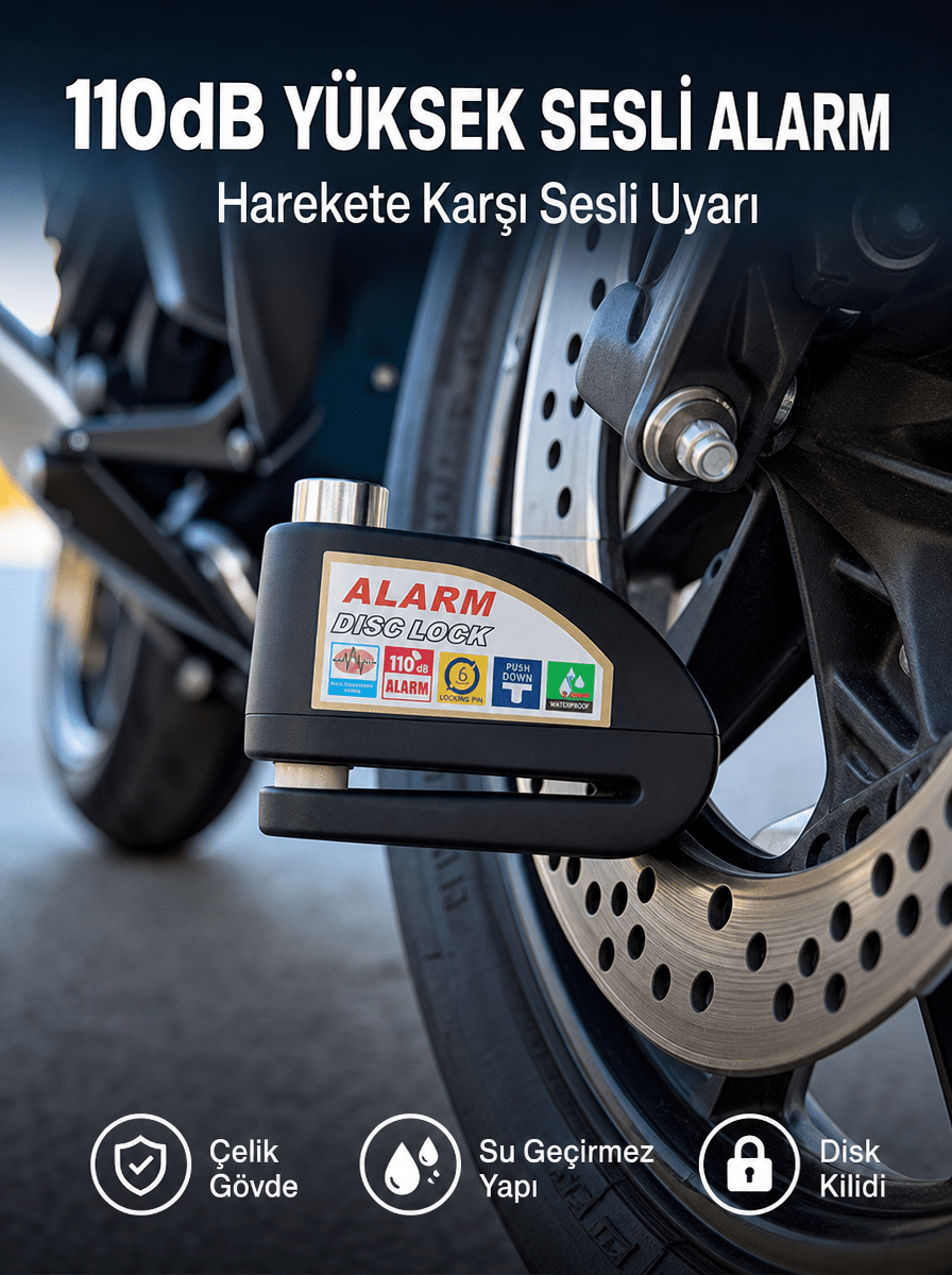 Yüksek Sesli 110dB Çelik Disk Kilidi Su Geçirmez Yeni Nesil