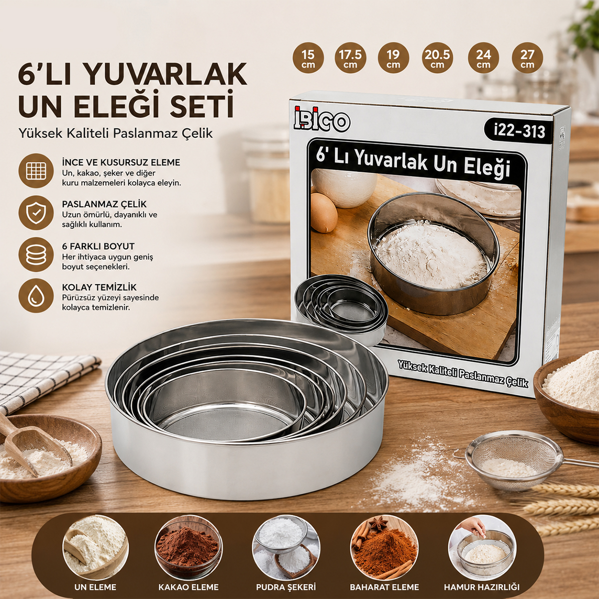 Yuvarlak Metal Un Eleği