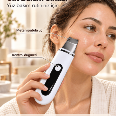 Yüz Bakım Rutini İçin Metal Uçlu USB Şarjlı Beyaz Cilt Bakım Cihazı