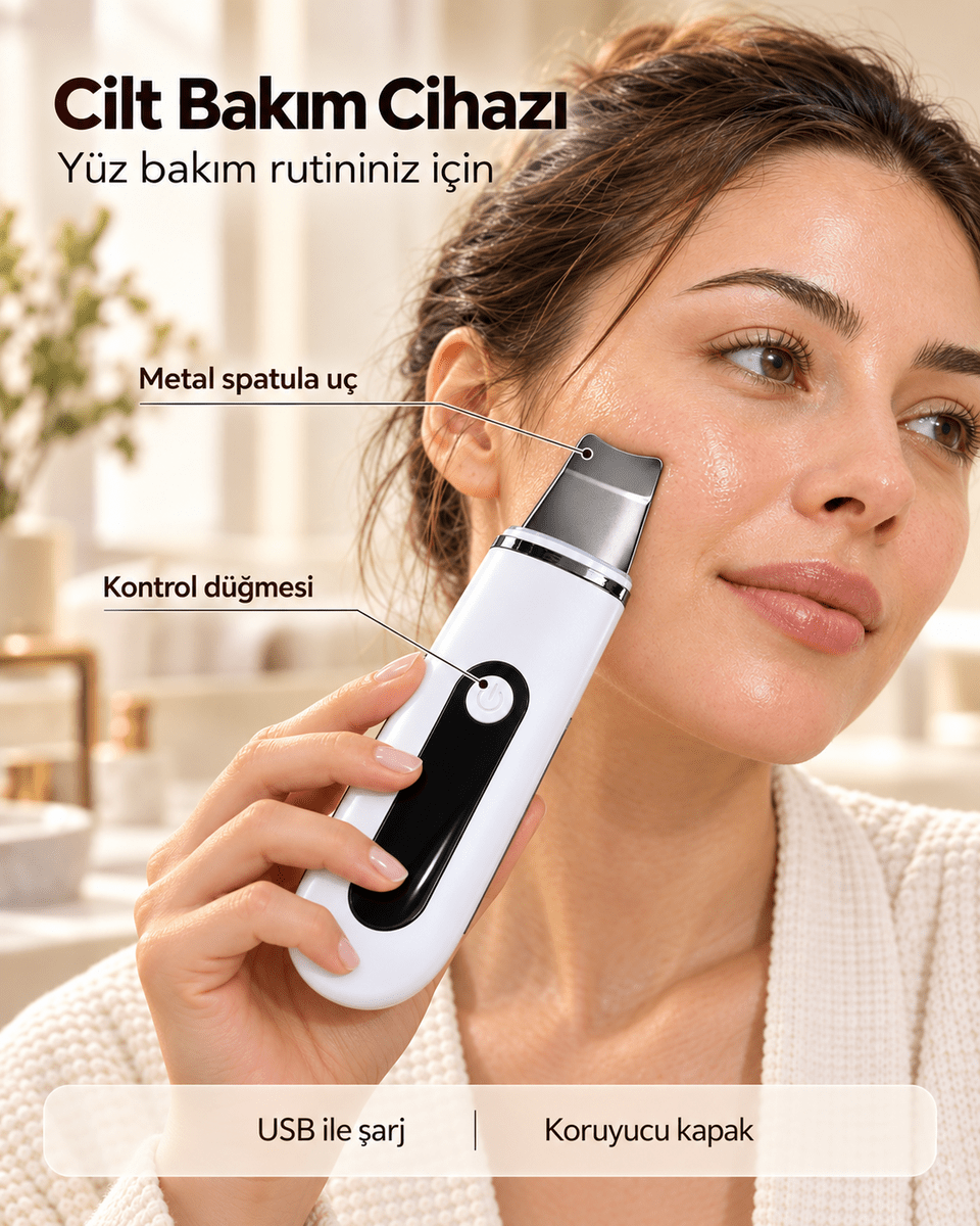 Yüz Bakım Rutini İçin Metal Uçlu USB Şarjlı Beyaz Cilt Bakım Cihazı