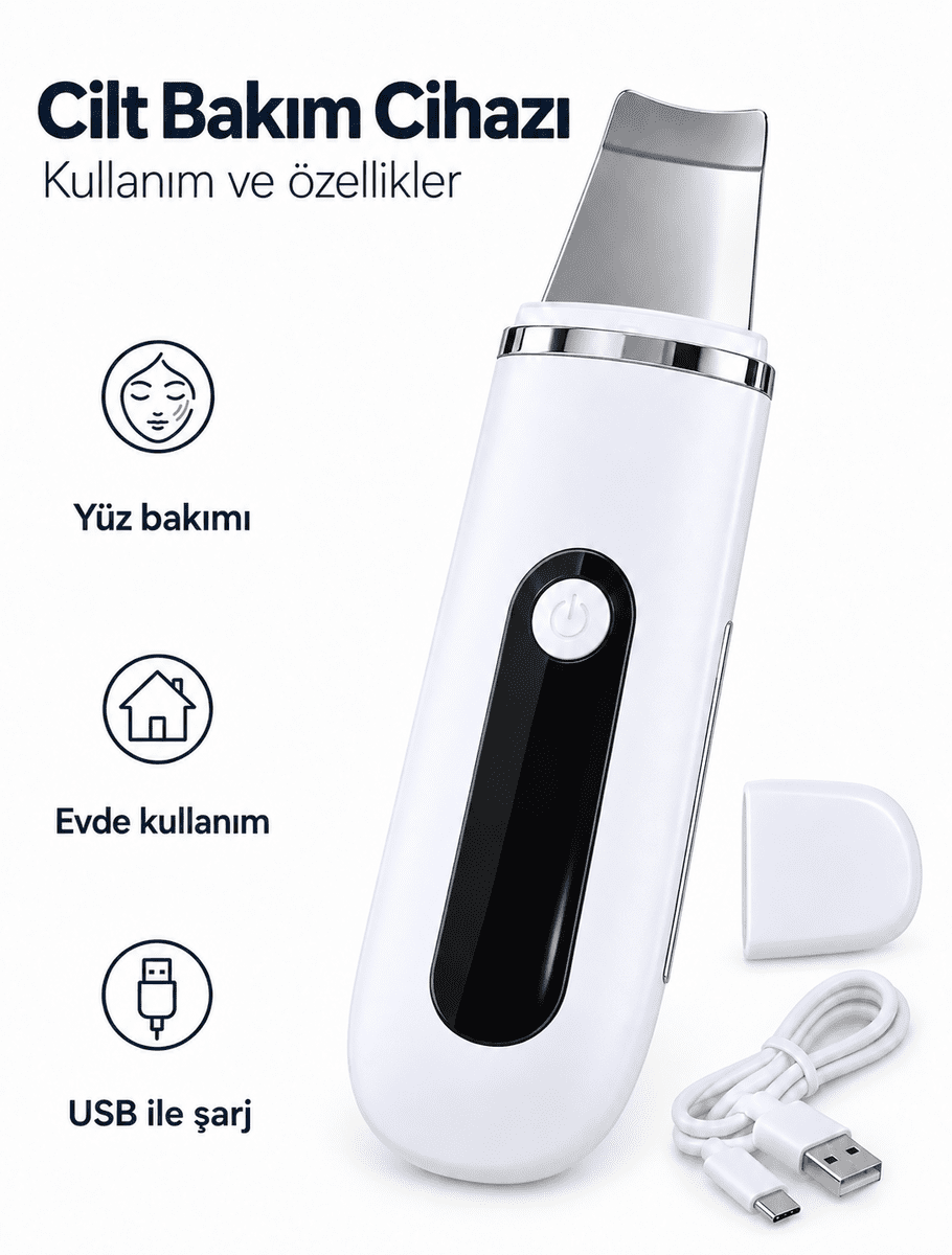 Metal Spatula Başlıklı Koruyucu Kapaklı Şarj Edilebilir Yüz Bakım Cihazı
